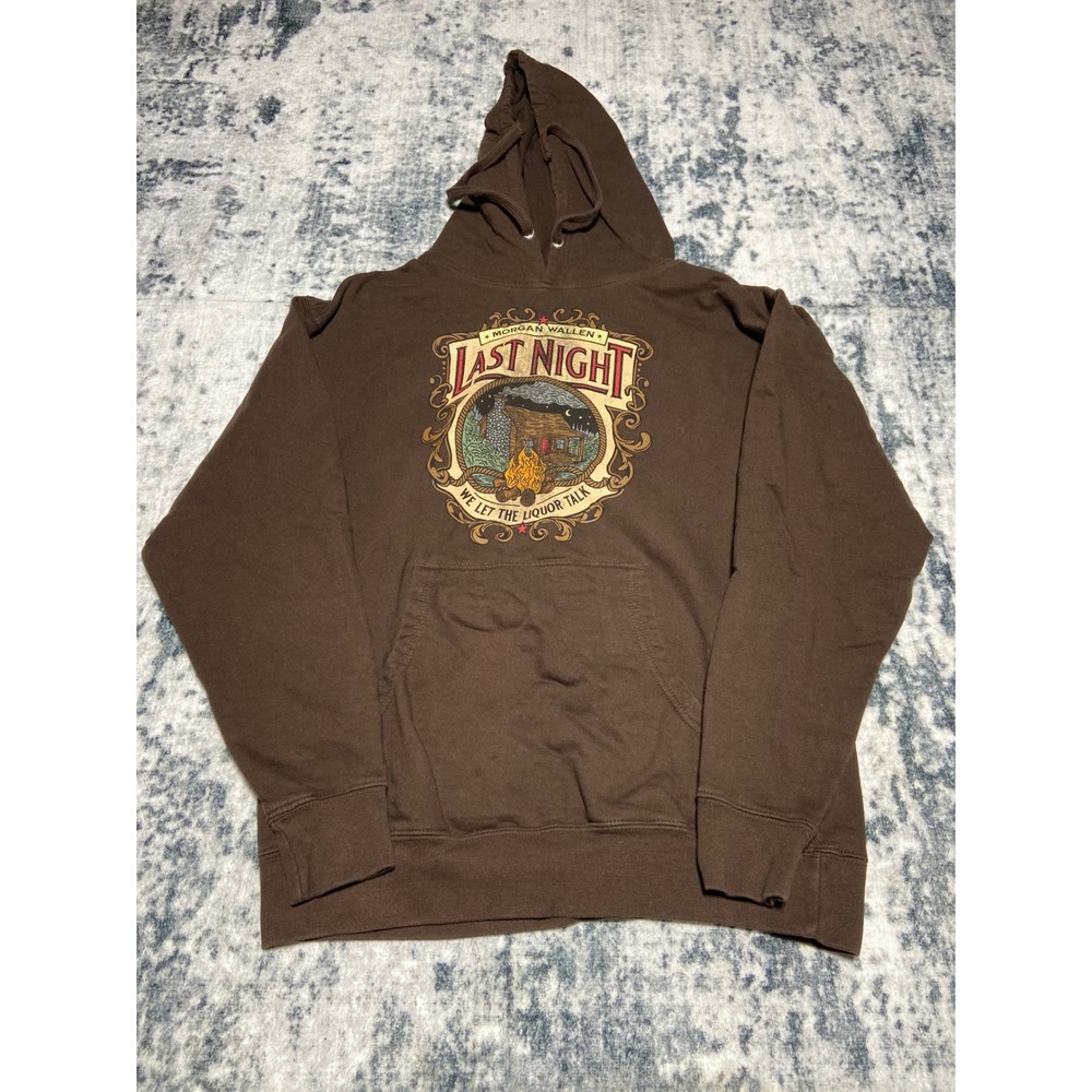 Morgan Wallen Last Night Hoodie Brown Graphic Print Hoodie‎ Men's Size L
